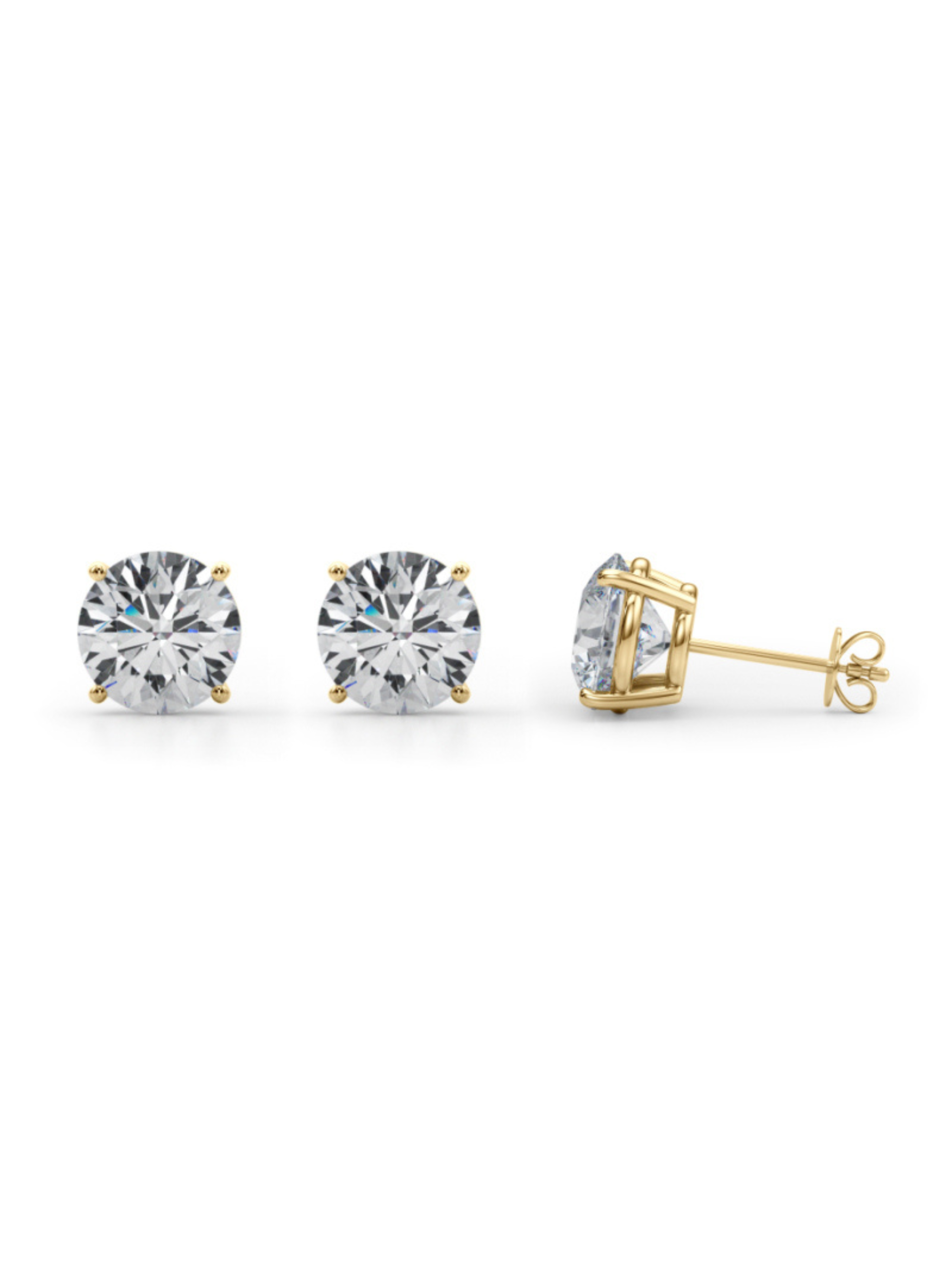 10K (WG/YG) Round Lab Diamond Basket Stud Earrings (Friction 4 prong)  - DEF Color, VVS-VS Clarity