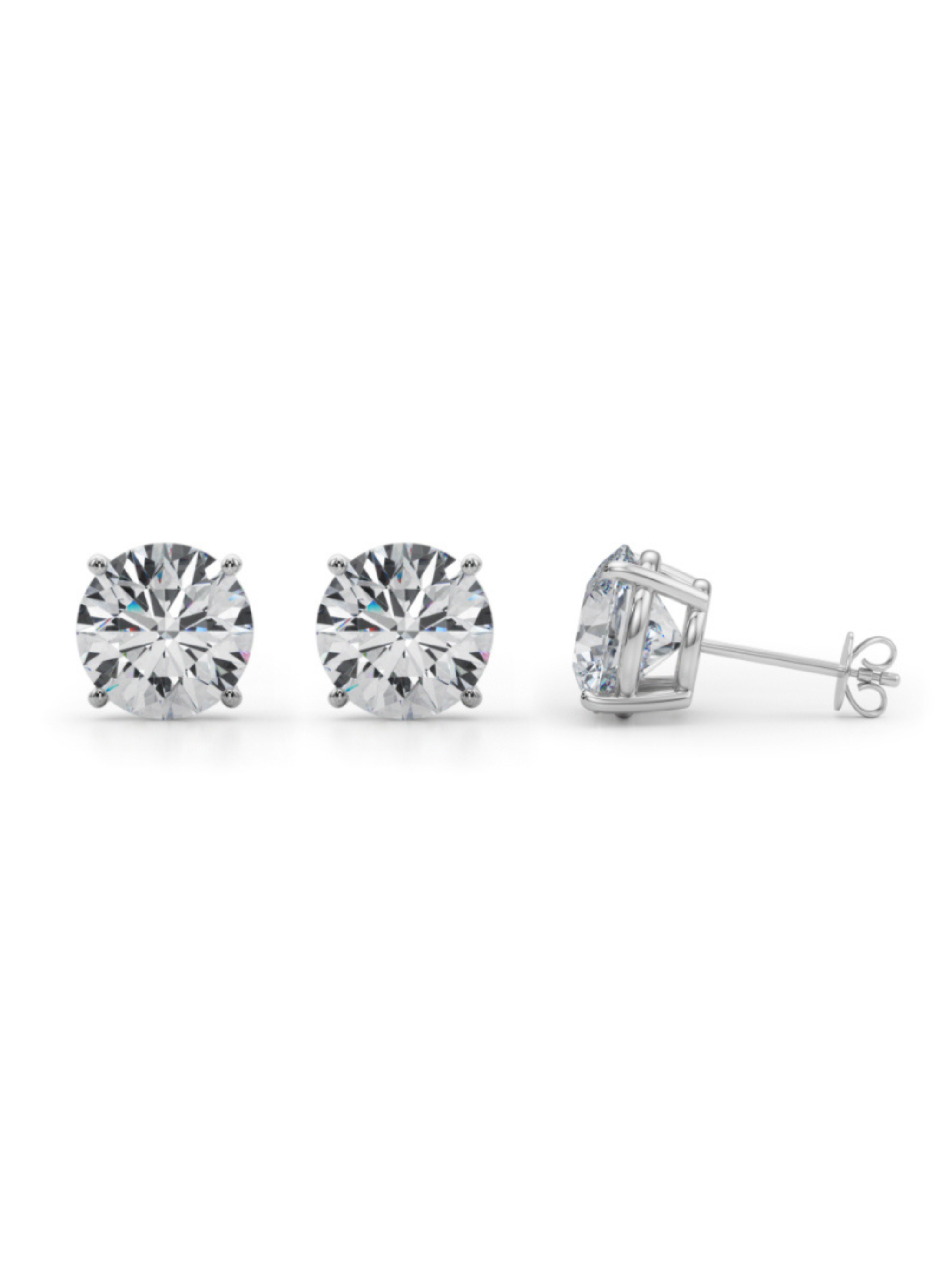 10K (WG/YG) Round Lab Diamond Basket Stud Earrings (Friction 4 prong)  - DEF Color, VVS-VS Clarity