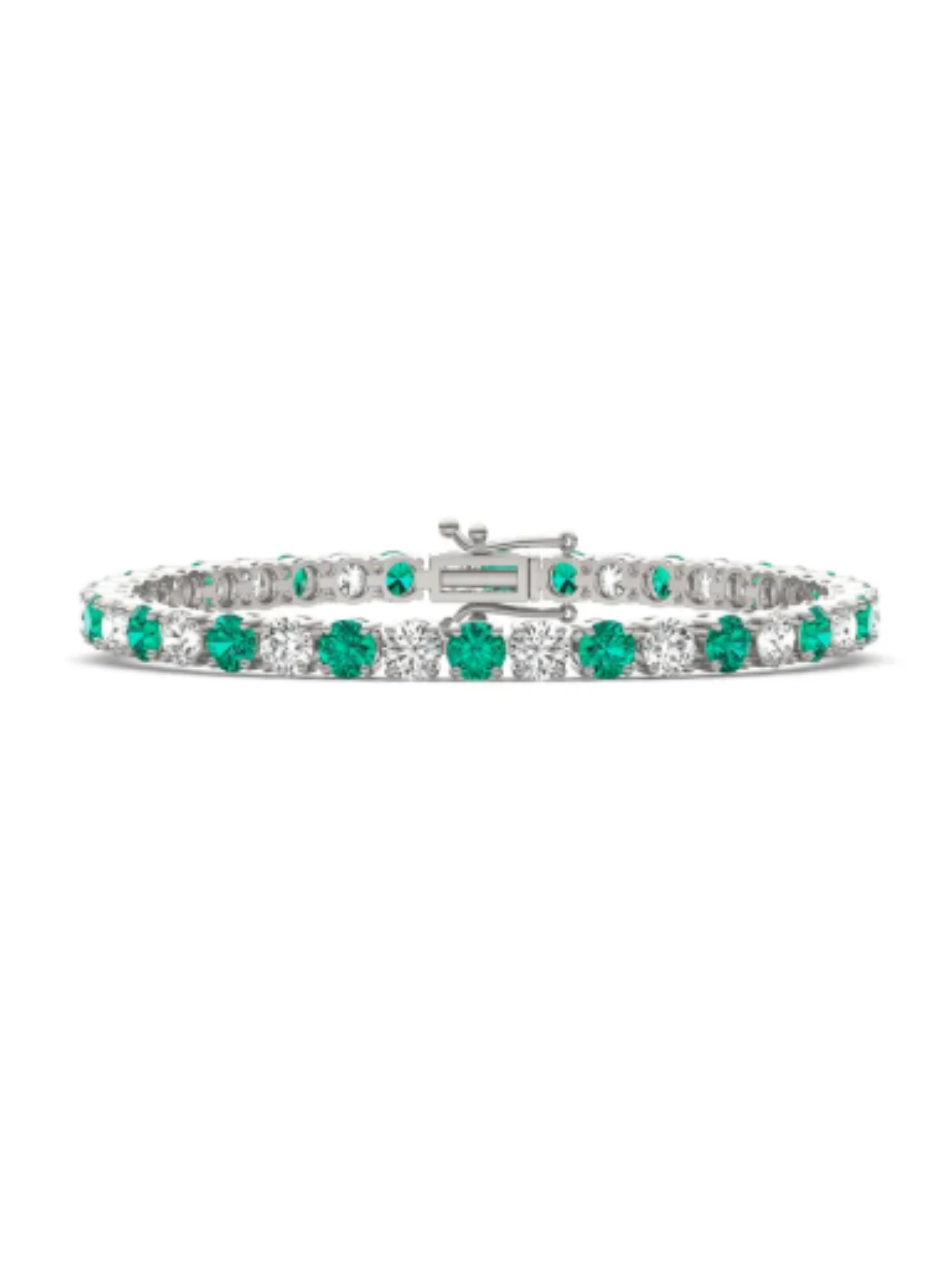10K Emerald (WG/YG) Color Stones Lab Grown Diamond Bracelet (7 inch) - DEF Color, VVS-VS Clarity
