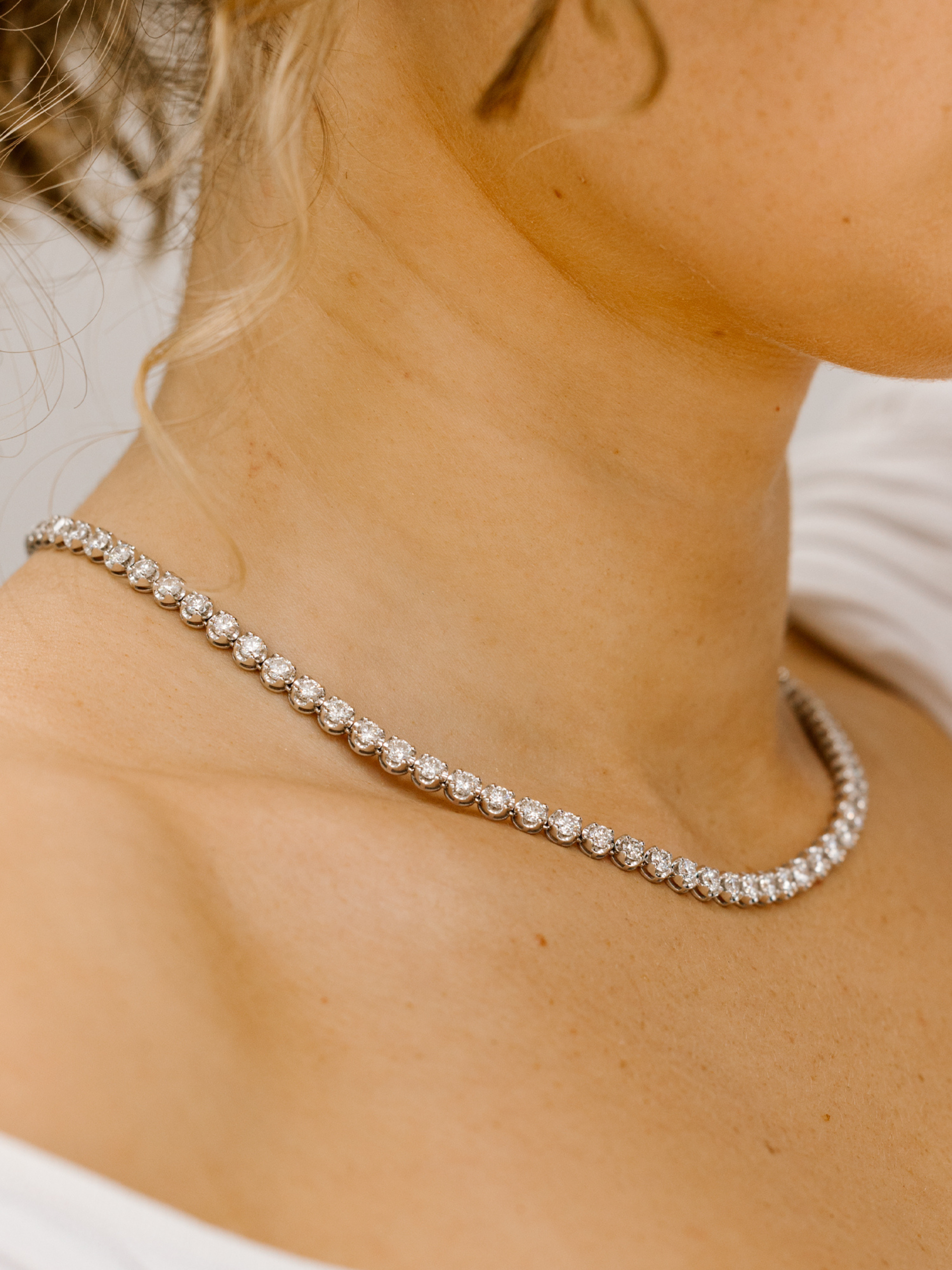 14K (W/Y) Lab Grown Straightline Necklace (20inches)  - DEF Color, VVS-VS Clarity