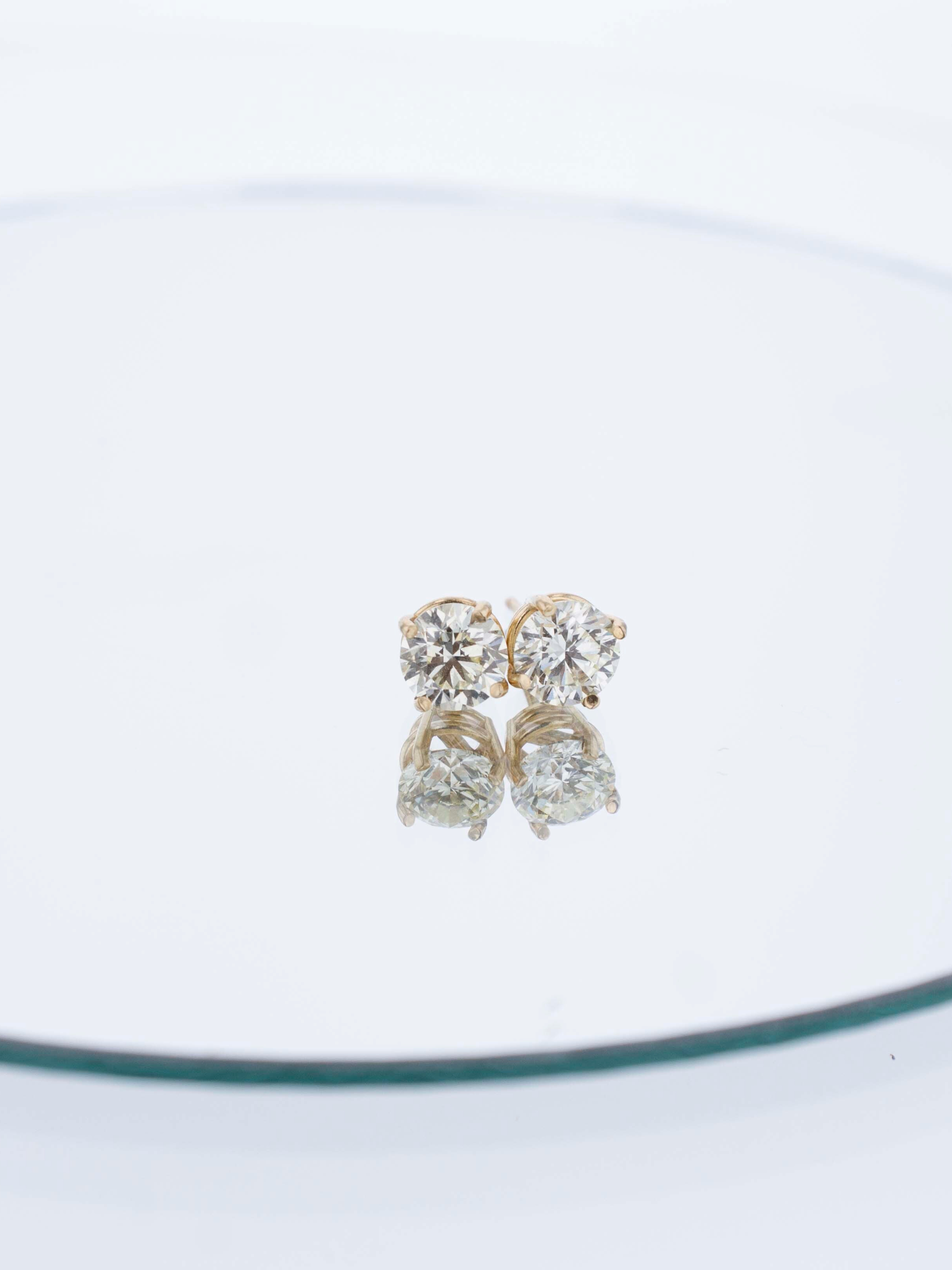 10K (WG/YG) Round Lab Diamond Basket Stud Earrings (Friction 4 prong)  - DEF Color, VVS-VS Clarity