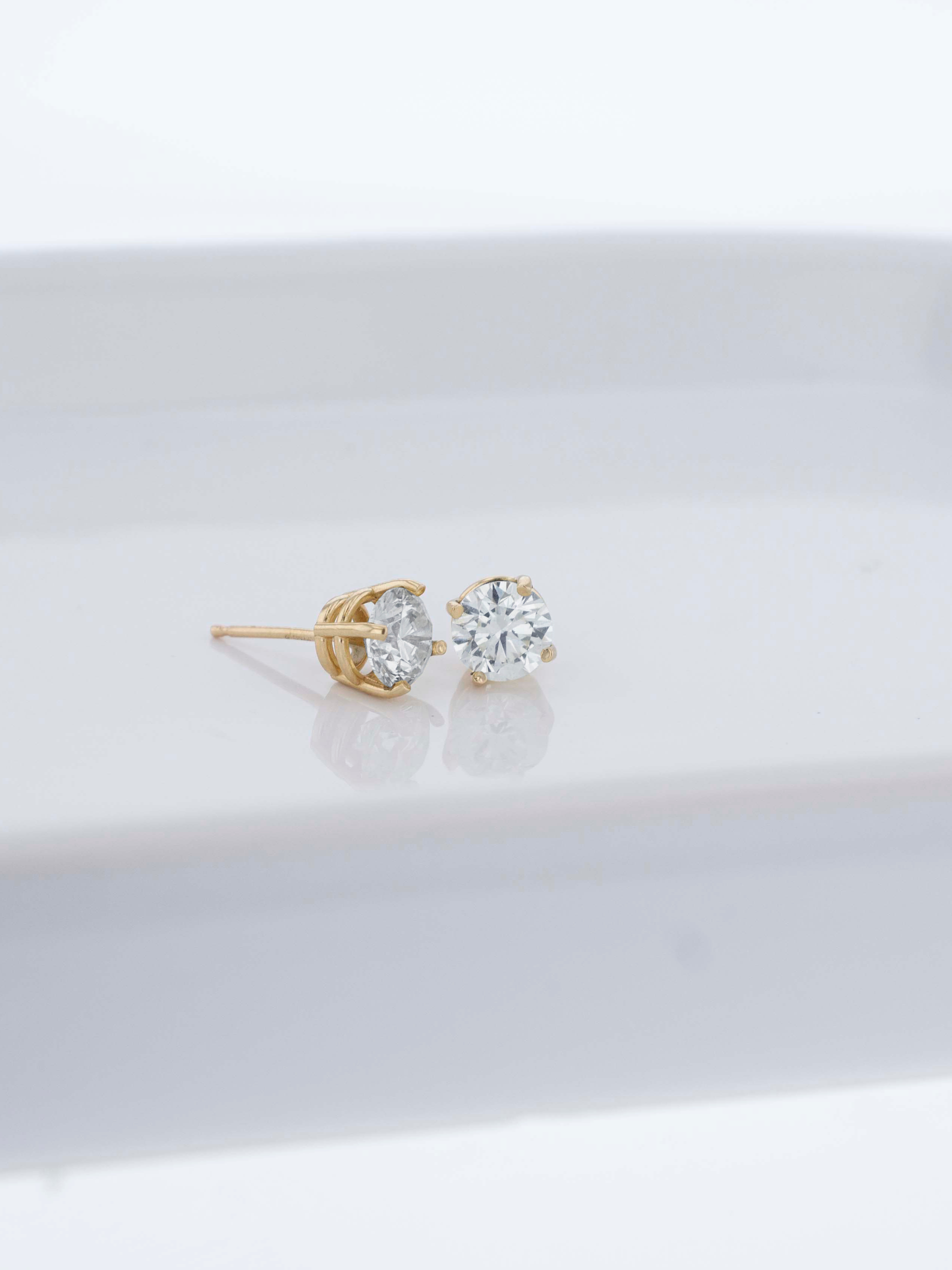 10K (WG/YG) Round Lab Diamond Basket Stud Earrings (Friction 4 prong)  - DEF Color, VVS-VS Clarity