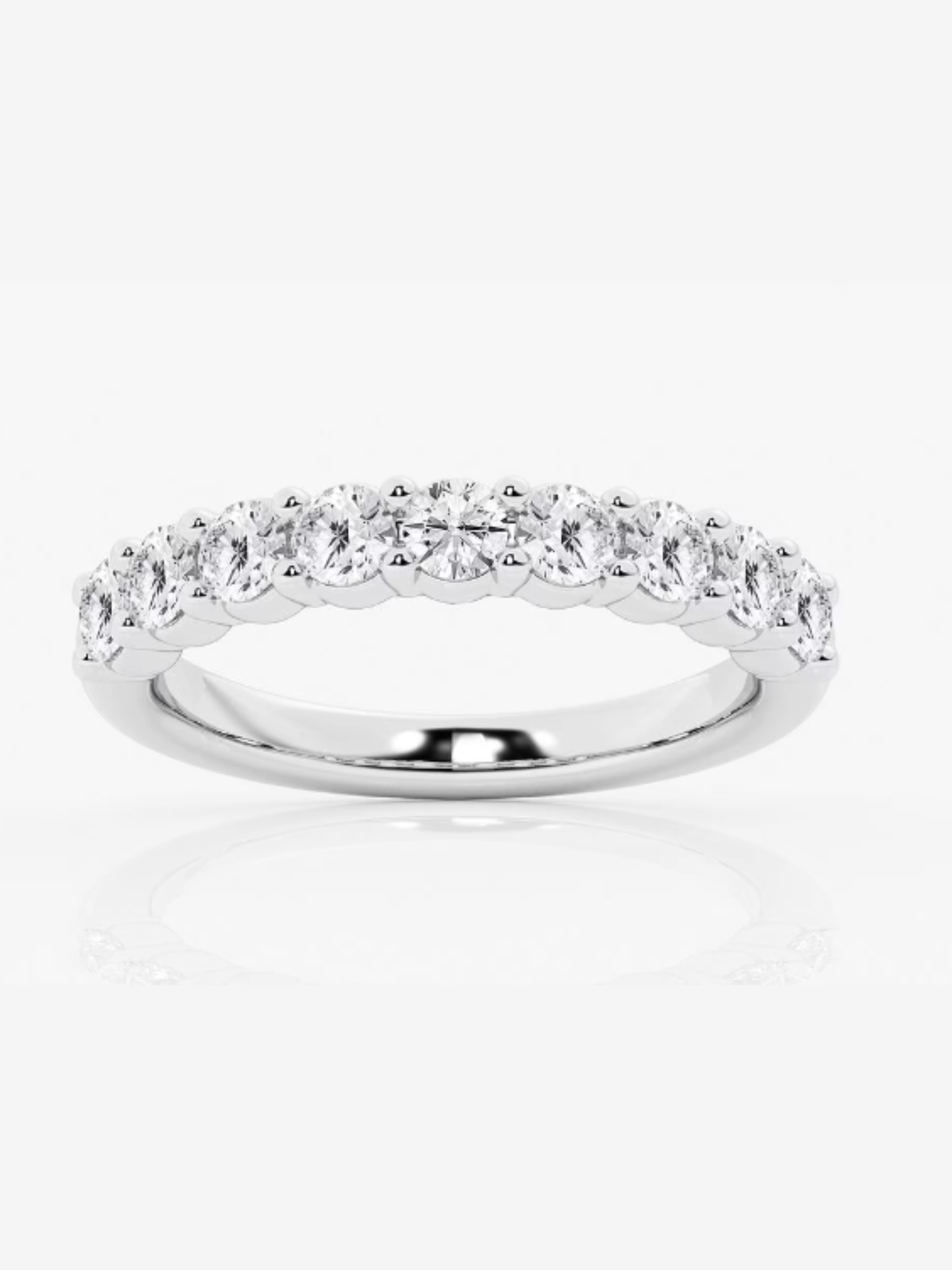 10K (WG/YG) Round Lab Diamond Wedding Band Shared Prong  - DEF Color, VVS-VS Clarity